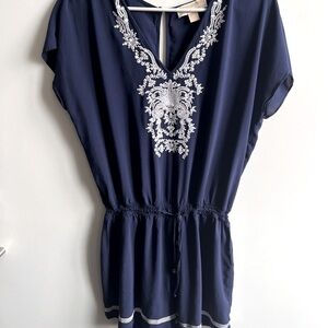 Michael Kors Navy and White Embroidered Jumpsuit